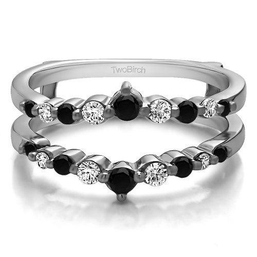 0.42 Ct. Black and White Stone Single Shared Prong Wedding Jacket Ring