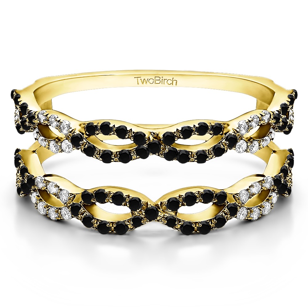 0.55 Ct. Black and White Stone Infinity Prong Set ring guard in Yellow Gold
