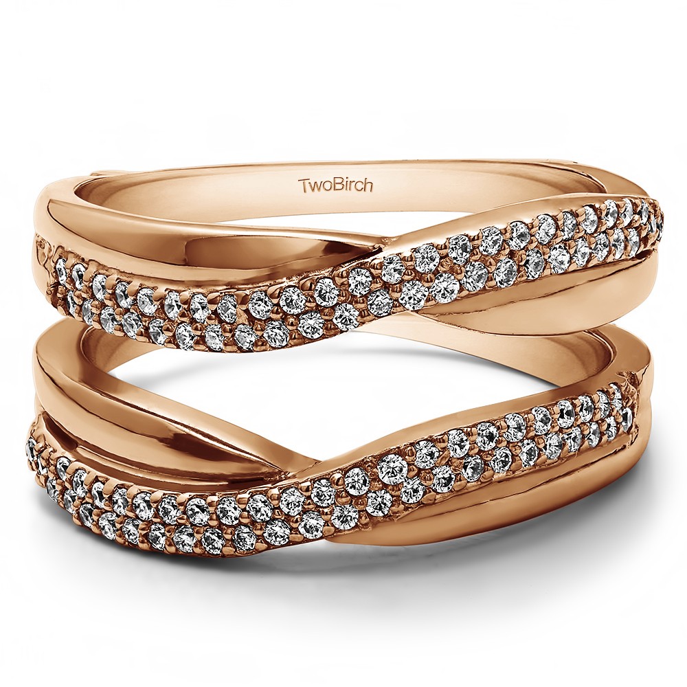 0.47 Ct. Double Row Pave Set Curved Guard Enhancer in Rose Gold