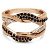 0.54 Ct. Black and White Stone Bypass Shared Prong Engagement ring guard in Rose Gold