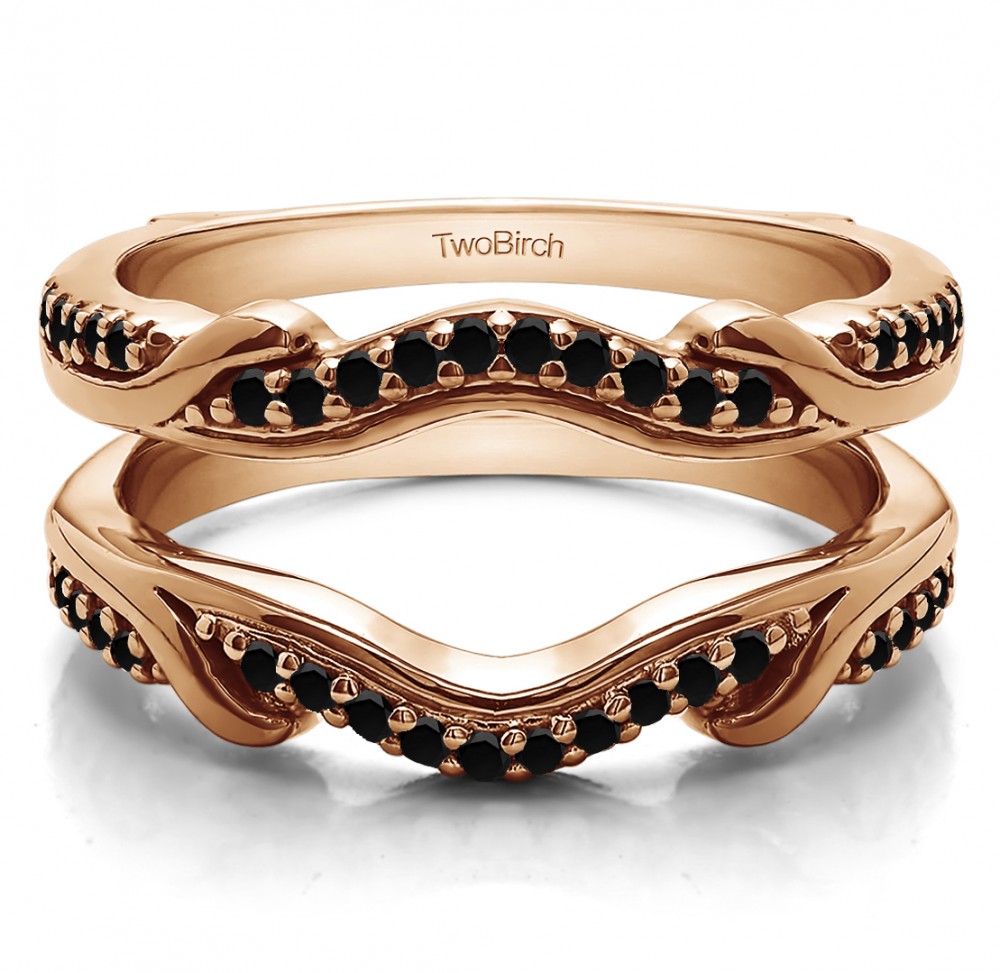 0.26 Ct. Black Stone Contoured Leaf Wedding Ring Jacket in Rose Gold