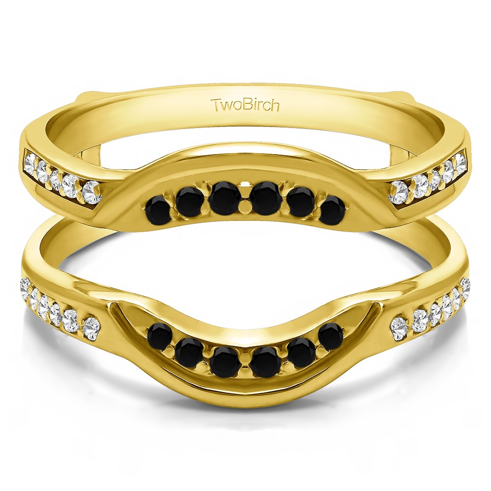 0.22 Ct. Black and White Stone Contoured Bridal Wedding Ring Guard in Yellow Gold