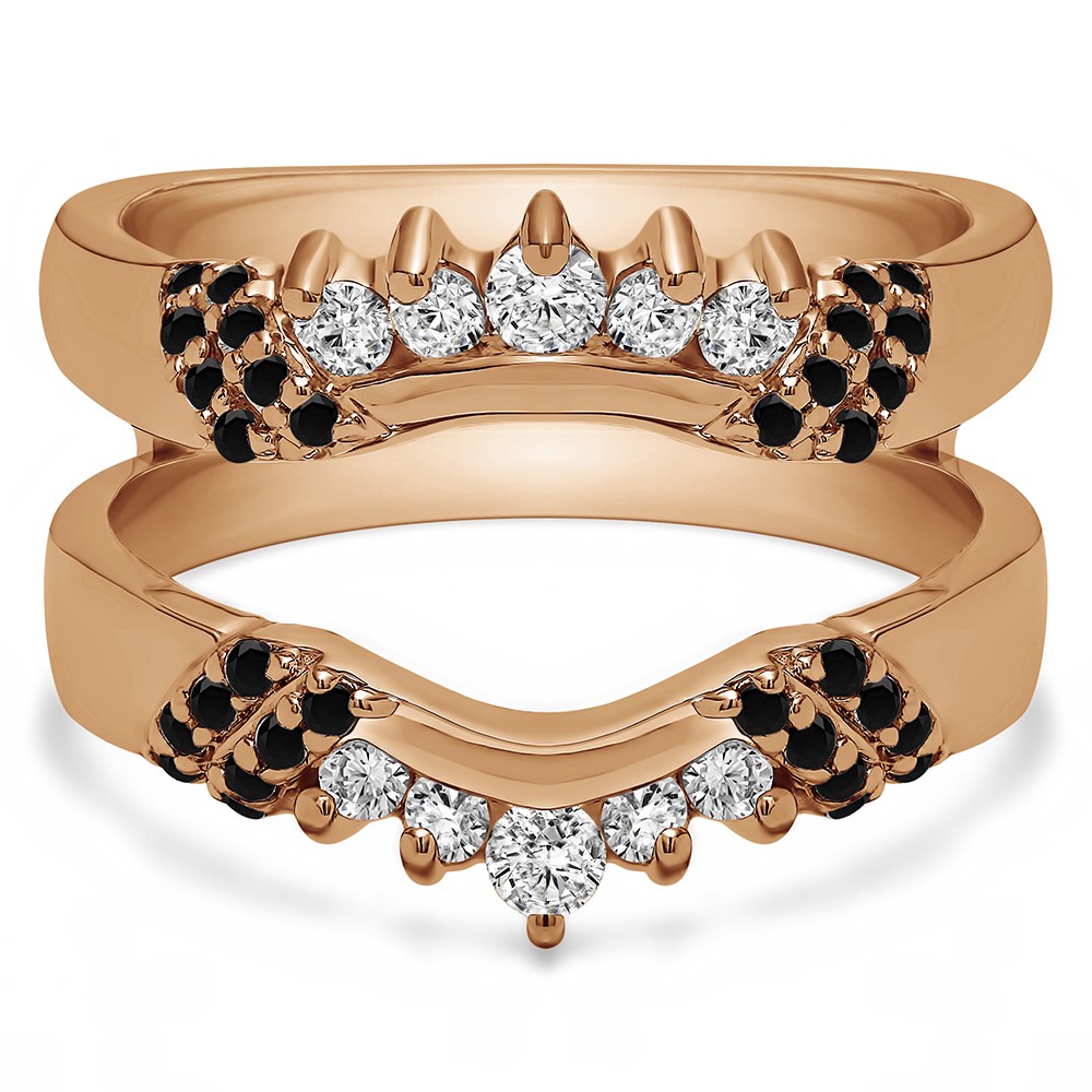 0.51 Ct. Black and White Stone Double Shared Prong Curved Ring Guard Enhancer in Rose Gold