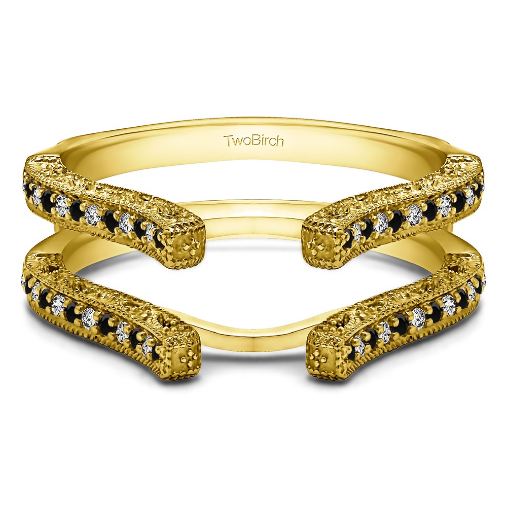 0.36 Ct. Black and White Stone Cathedral Vintage Filigree Ring Guard in Yellow Gold