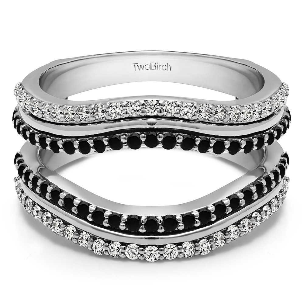 0.75 Ct. Black and White Stone Double Row Wedding Ring Guard Enhancer
