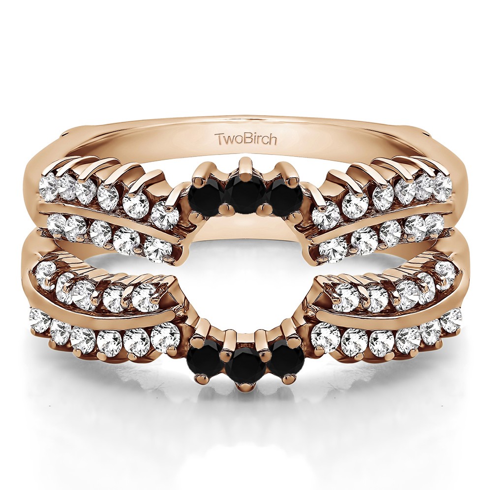 1.15 Ct. Black and White Stone Double Row Prong Halo Ring Guard Enhancer in Rose Gold