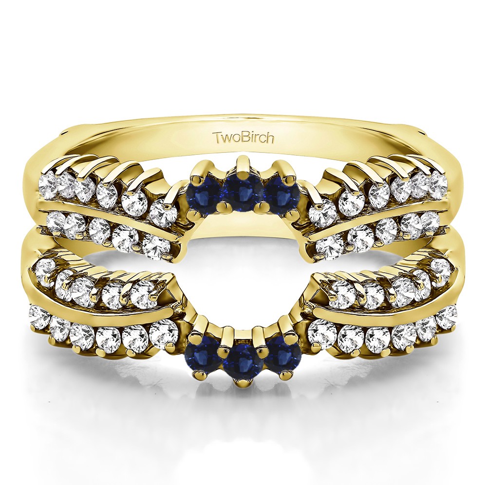 1.15 Ct. Sapphire and Diamond Double Row Prong Halo Ring Guard Enhancer in Yellow Gold