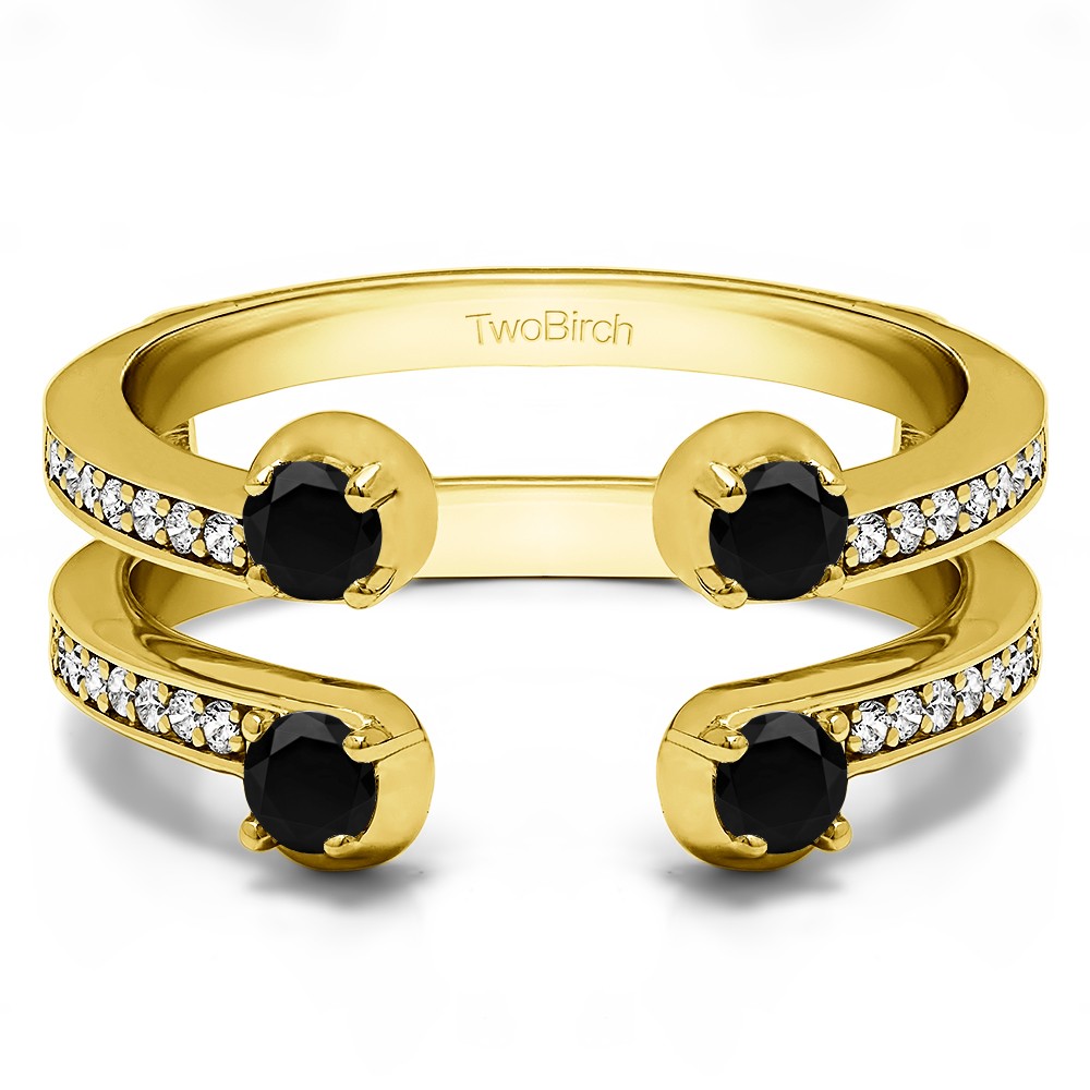 0.36 Ct. Black and White Stone Bypass Shared Prong Set ring guard in Yellow Gold