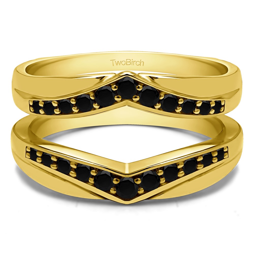 0.51 Ct. Black Stone Graduated Chevron Wedding Ring Guard in Yellow Gold