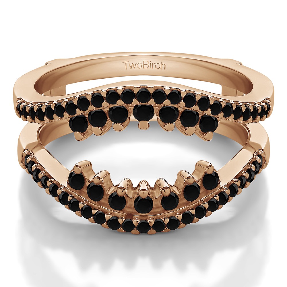 0.486 Ct. Black Stone Double Row Halo Ring Guard in Rose Gold