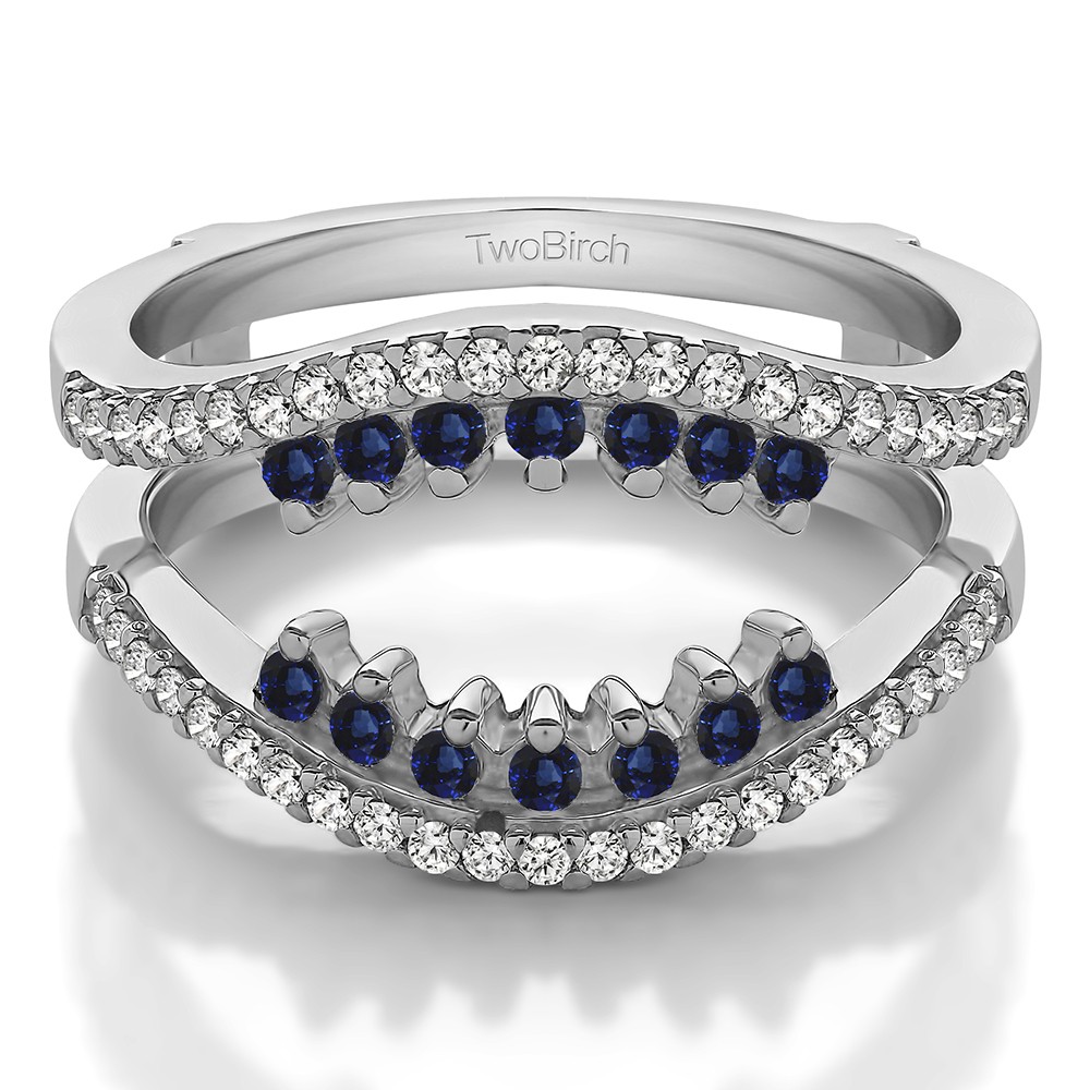 0.486 Ct. Sapphire and Diamond Double Row Halo Ring Guard