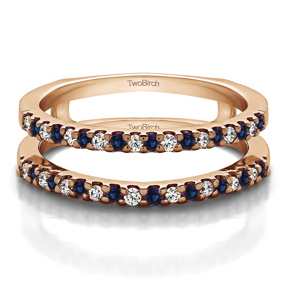 0.36 Ct. Sapphire and Diamond Double Shared Prong Straight Ring Guard in Rose Gold