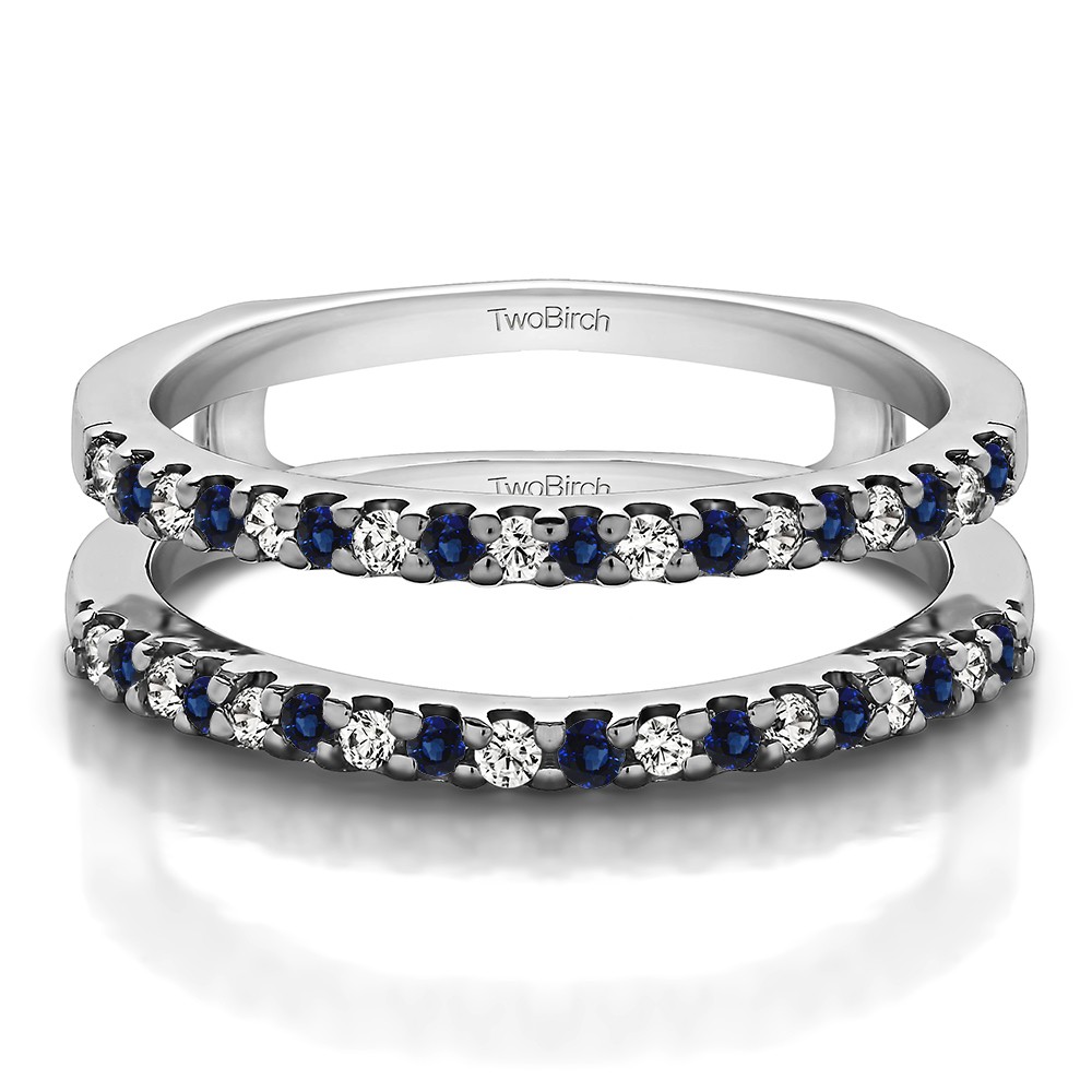 0.36 Ct. Sapphire and Diamond Double Shared Prong Straight Ring Guard
