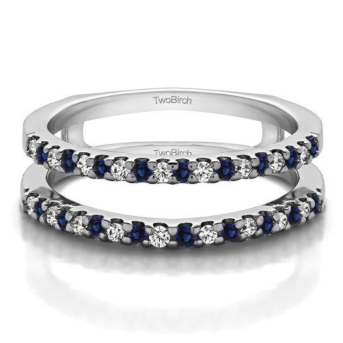 0.36 Ct. Sapphire and Diamond Double Shared Prong Straight Ring Guard