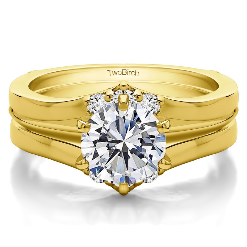 18K Gold Chevron Shape Diamond Ring Guard Wedding Band 18K Yellow Gold / Lab-Grown Diamonds / 8.25