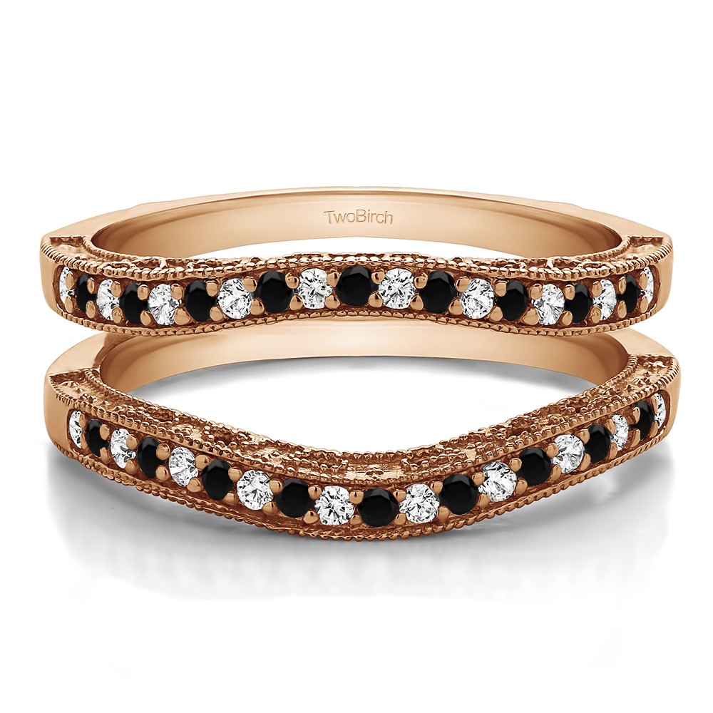 0.38 Ct. Black and White Stone Contour Filigree and Millgrained Vintage Ring Guard in Rose Gold