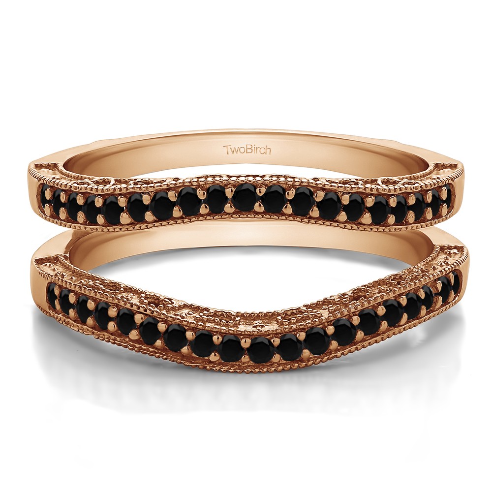 0.38 Ct. Black Stone Contour Filigree and Millgrained Vintage Ring Guard in Rose Gold