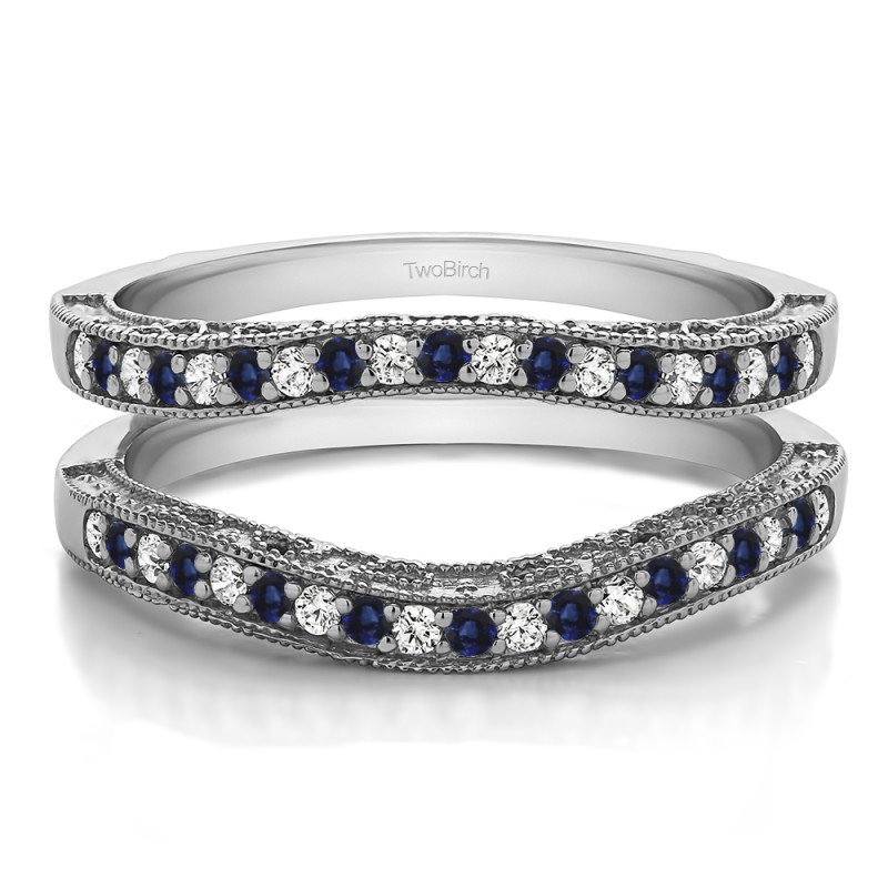 TwoBirch Sterling Silver Contour Wedding Band With 0.35 Ct Cubic Zirconia – Alternating Baguette & Round Stones