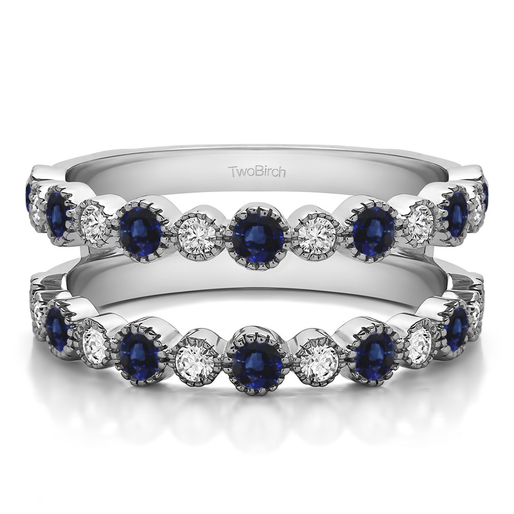 0.83 Ct. Sapphire and Diamond Vintage Millgrained Bezel Ring Guard