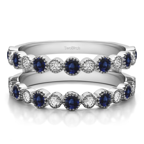 0.83 Ct. Sapphire and Diamond Vintage Millgrained Bezel Ring Guard
