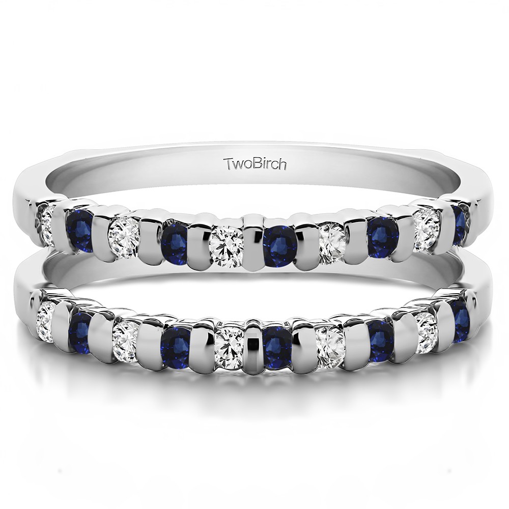 1/2 Carat Bar Set Round Contour Ring Guard with Sapphire and Diamonds