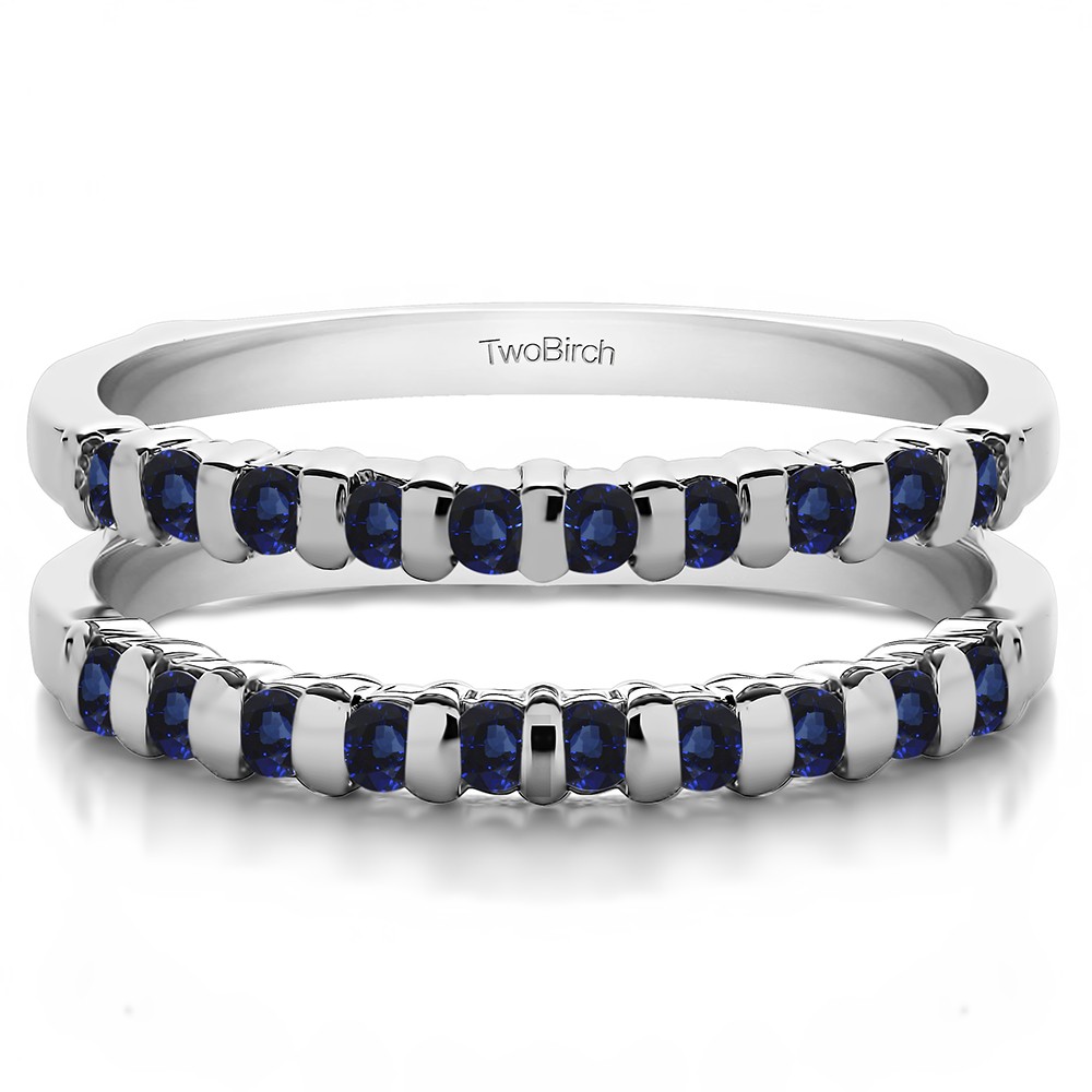 1/2 Carat Bar Set Round Contour Ring Guard with Sapphire