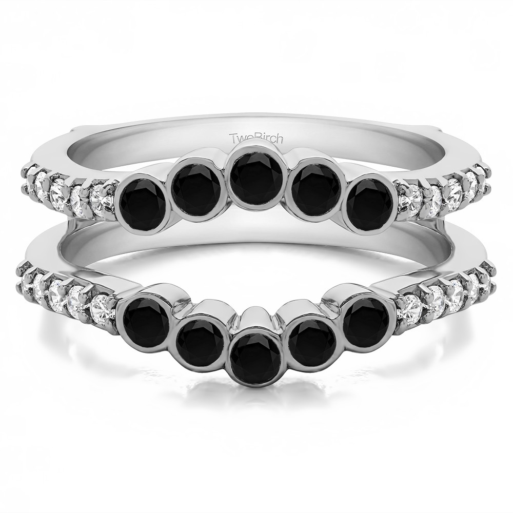 0.7 Ct. Black and White Stone Bezel and Shared Prong Curved Ring Guard