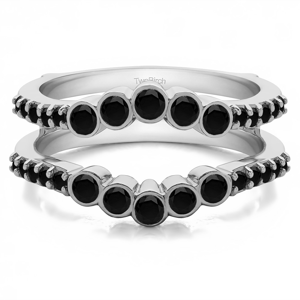 0.7 Ct. Black Stone Bezel and Shared Prong Curved Ring Guard