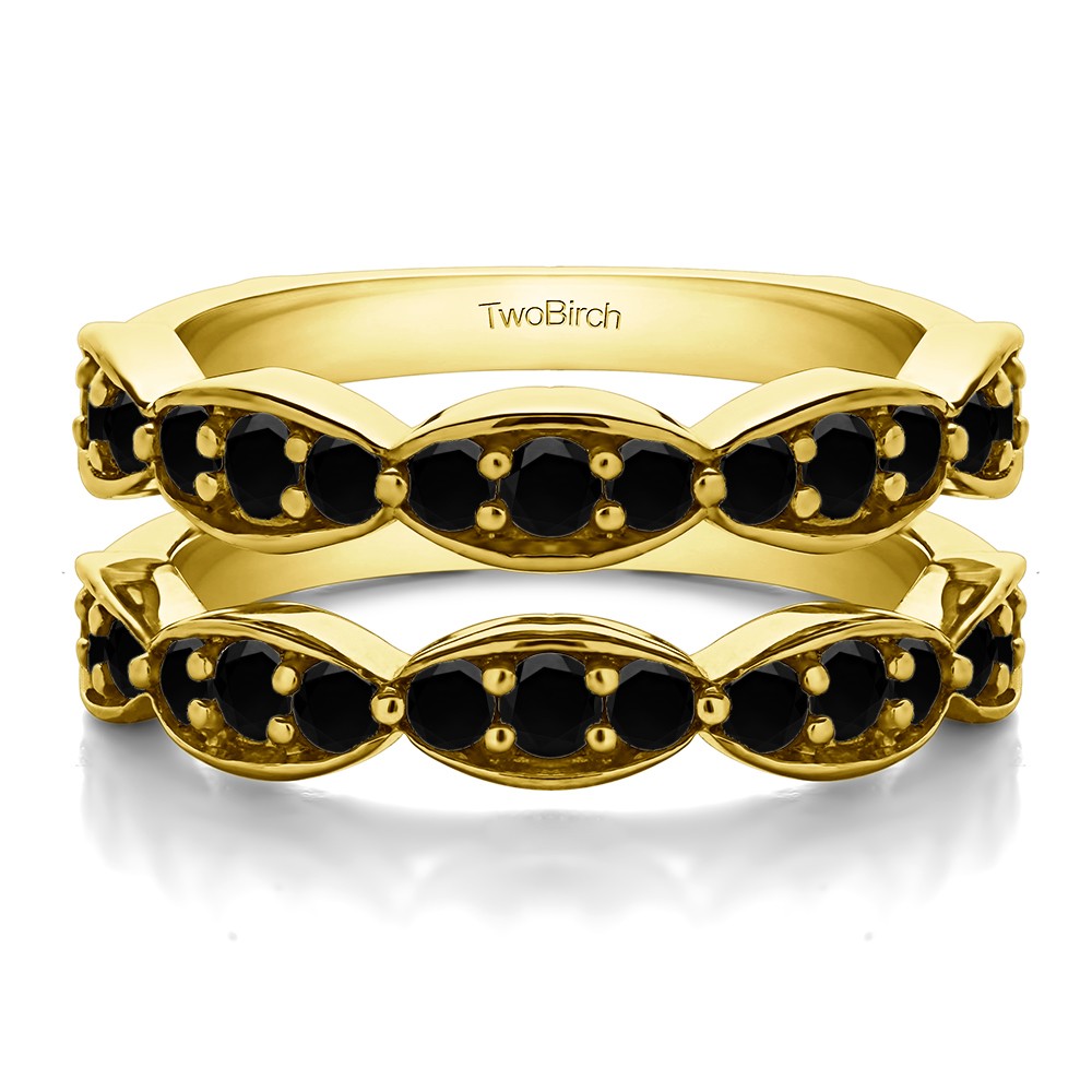 1 Carat Stacking Style Faux Marquise Wedding Ring Guard in Yellow Gold with Black Stones