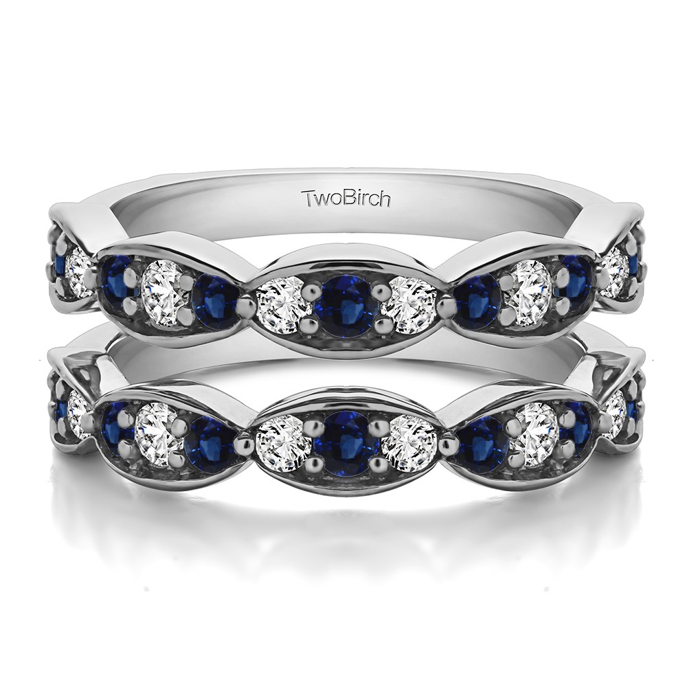 1 Carat Stacking Style Faux Marquise Wedding Ring Guard  with Sapphire and Diamonds