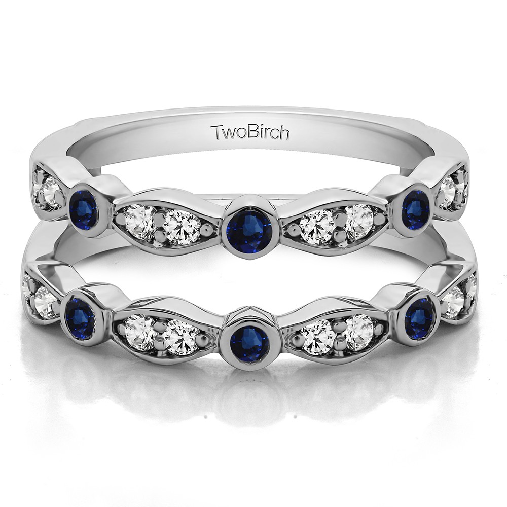 1/2 Carat Mixed Bezel and Prong Stackable Ring Guard with Sapphire and Diamonds