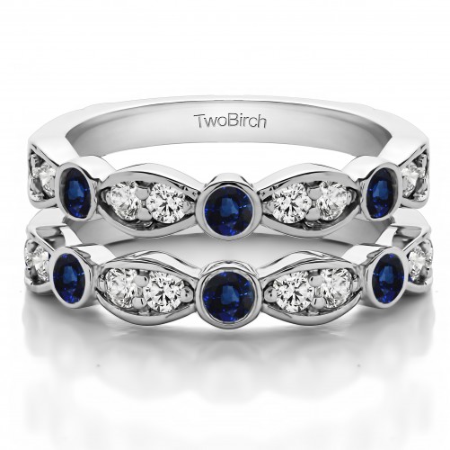 1 Carat Mixed Bezel and Prong Stackable Ring Guard with Sapphire and Diamonds