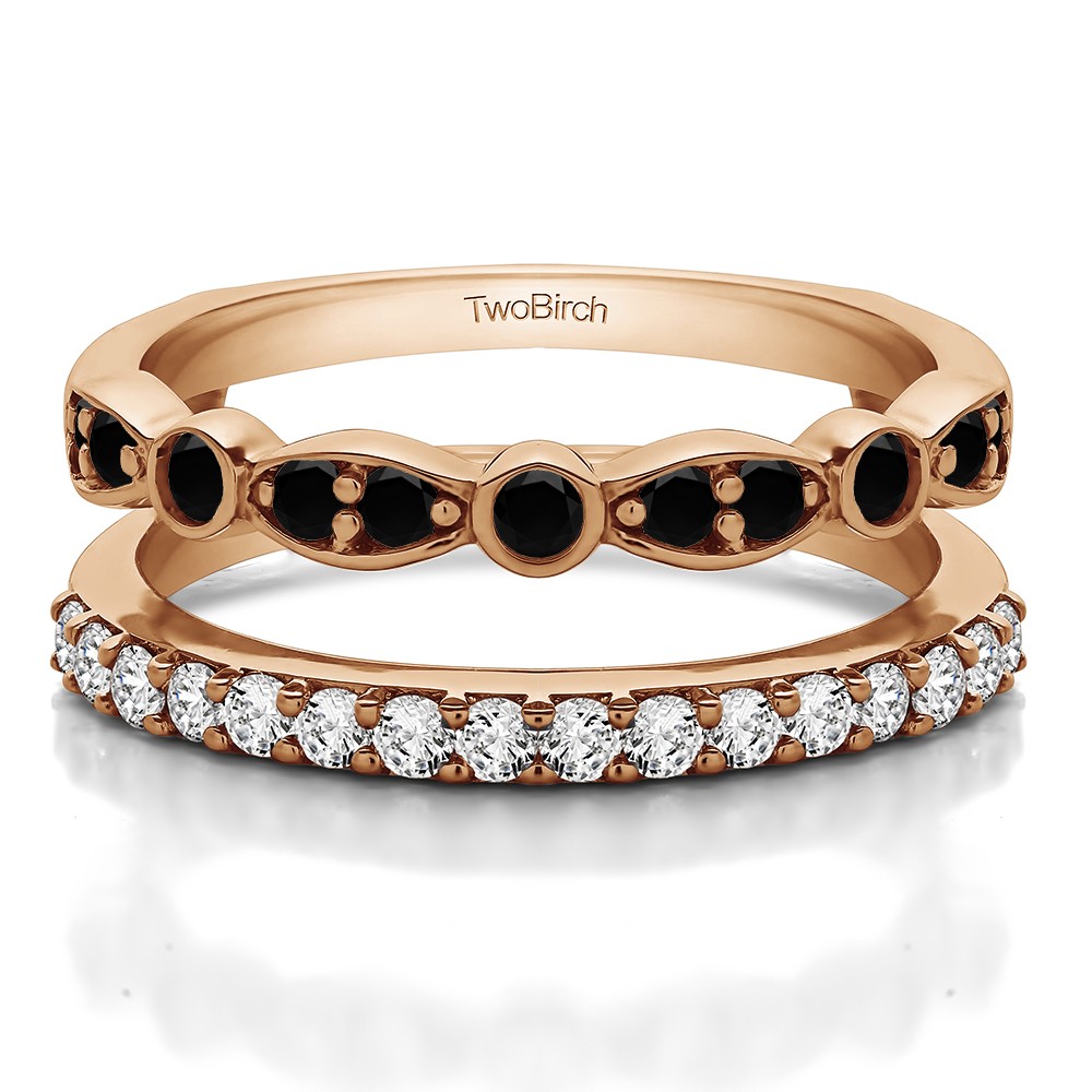 0.7 Ct. Black and White Stone Mixed Classic and Contemporary Ring Guard in Rose Gold