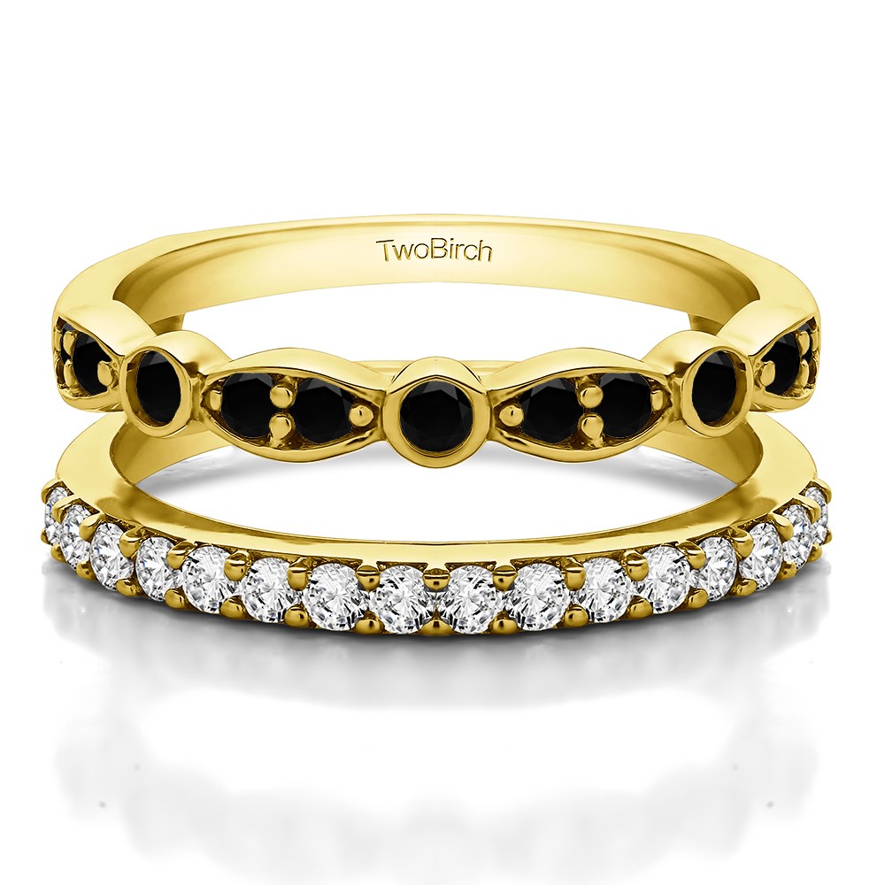 0.7 Ct. Black and White Stone Mixed Classic and Contemporary Ring Guard in Yellow Gold