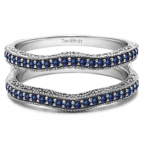 0.26 Ct. Sapphire Contour Ring Guard with Millgrained Edges and Filigree Cut Out Design