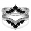 0.74 Ct. Black Stone Chevron Vintage Ring Guard with Millgrained Edges and Filigree Cut Out Design