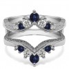 0.74 Ct. Sapphire and Diamond Chevron Vintage Ring Guard with Millgrained Edges and Filigree Cut Out Design