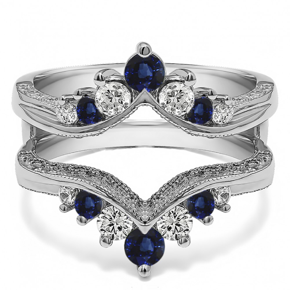 Sapphire and Diamond Chevron Vintage Ring Guard with