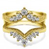 0.74 Ct. Chevron Vintage Ring Guard with Millgrained Edges and Filigree Cut Out Design in Yellow Gold