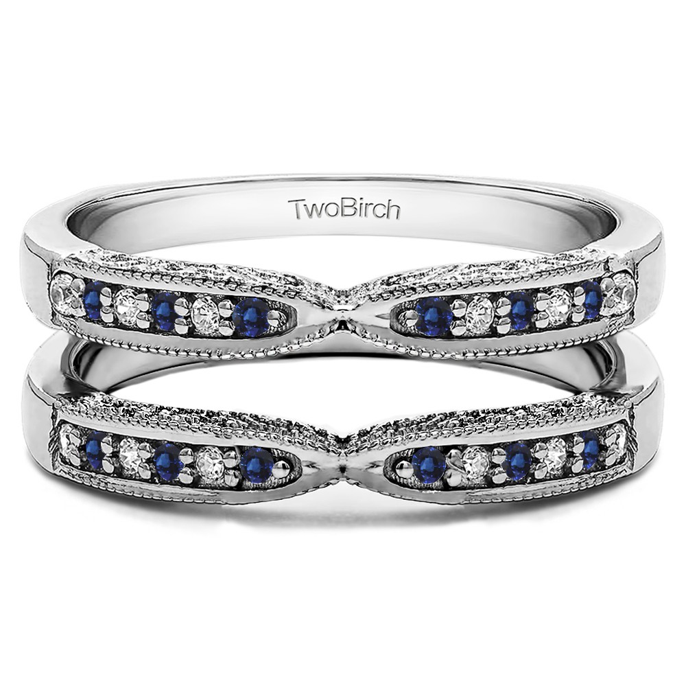 0.24 Ct. Sapphire and Diamond X Design Ring Guard with Millgrain and Filigree Detailing