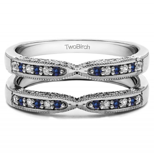 0.24 Ct. Sapphire and Diamond X Design Ring Guard with Millgrain and Filigree Detailing