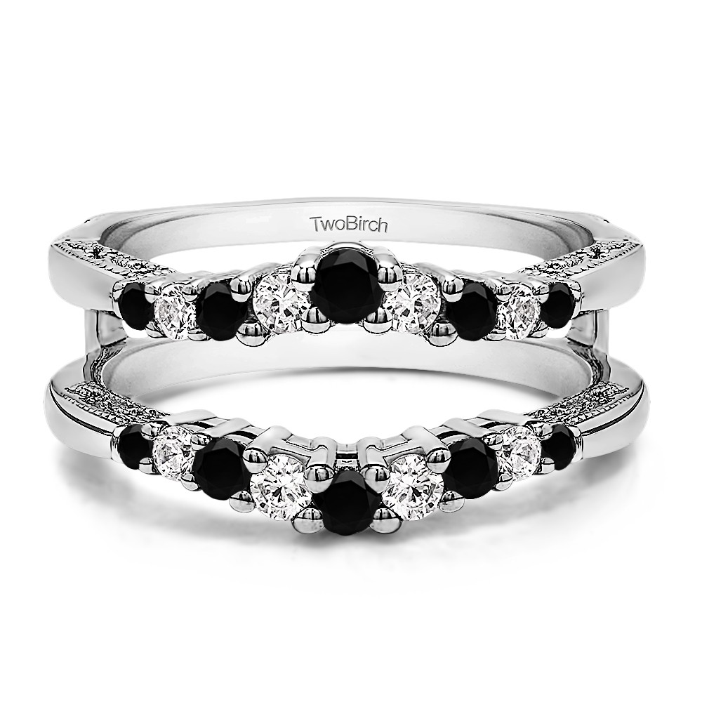 0.71 Ct. Black and White Stone Vintage Ring Guard with Filigree Designs