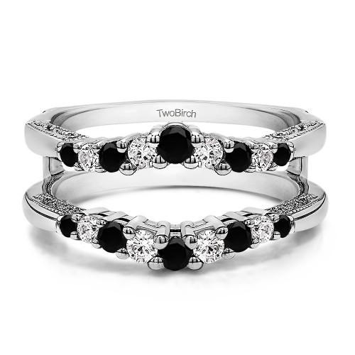 0.71 Ct. Black and White Stone Vintage Ring Guard with Filigree Designs