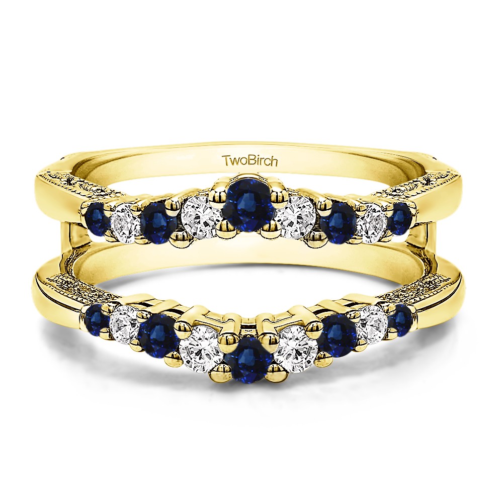 0.71 Ct. Sapphire and Diamond Vintage Ring Guard with Filigree Designs in Yellow Gold