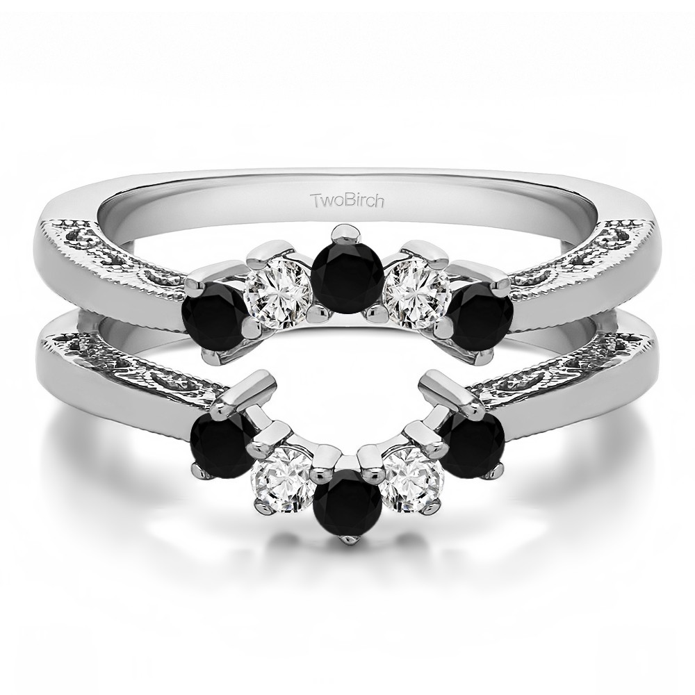 Black and White Stone Filigree Vintage Halo Ring Guard