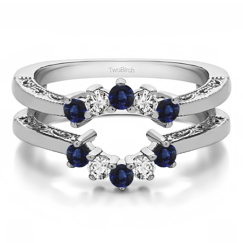 0.5 Ct. Sapphire and Diamond Filigree Vintage Halo Ring Guard