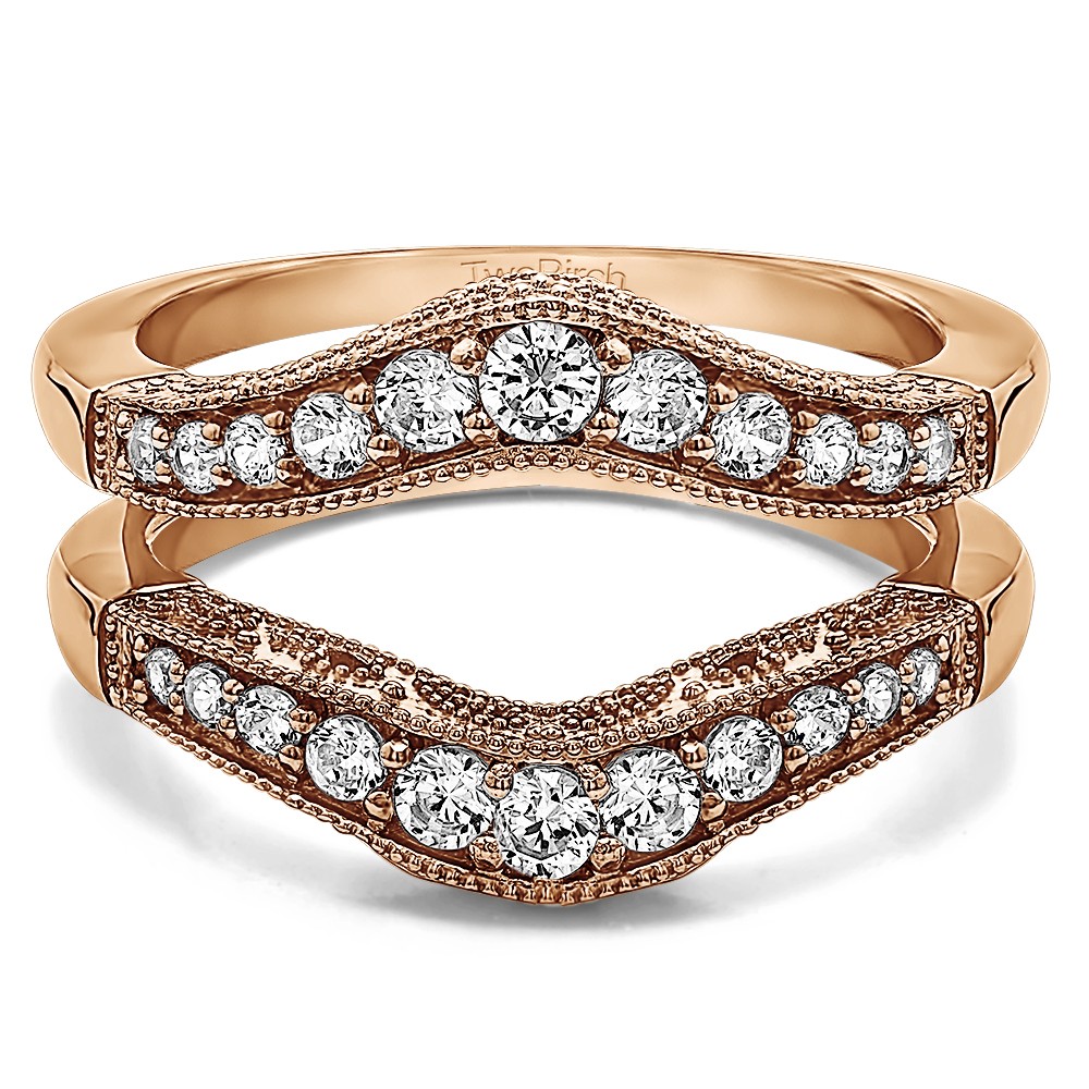 0.75 Ct. Vintage Filigree and Milgrained Contour Ring Guard in Rose Gold