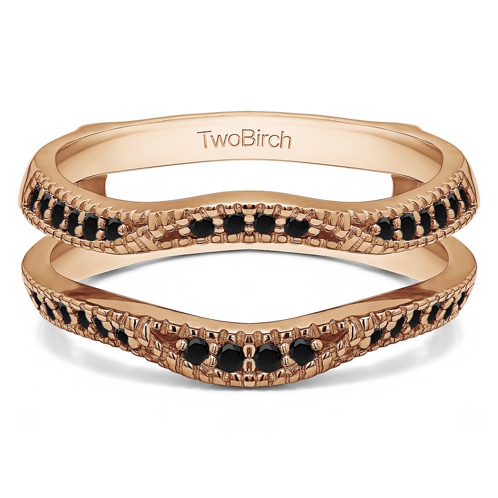 0.24 Ct. Black Stone Millgrained Edge Contour Ring Guard in Rose Gold