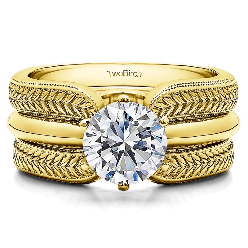 TwoBirch Ring Guards Engraved Cathedral Plain Metal Ring Guard