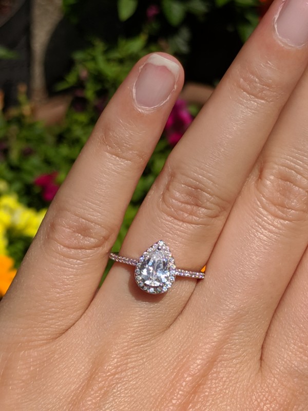 Pear Shaped Moissanite Engagement Ring Rose Gold Halo Diamond Ring Platinum / 6.5